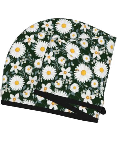 Hair Towel Wrap | Quick Drying Hair Towel Turban with Button - White Daisies & Bee Design - Buy Online on GoSupps.com