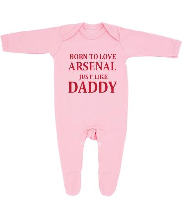 'Born To Love Arsenal Just Like Daddy' Baby Boy Girl Sleepsuit Designed and Printed in the UK Using 100% Fine Combed Cotton 3-6 Months Pink