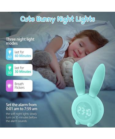 Aoreun Cute Rabbit Alarm Clock for Kids - Night Light Snooze Function & Time-Controlled - Perfect Gift for Boys & Girls - Green - Buy Online on GoSupps.com