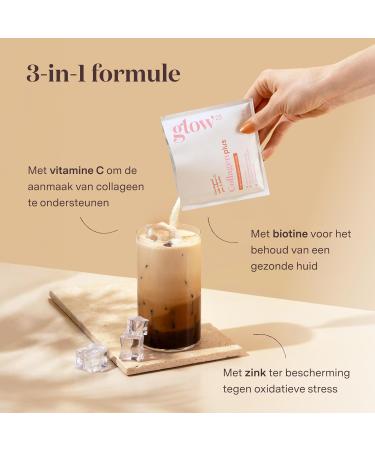 Glow25 collagen plus with vitamin C zinc and biotin highquality collagen hydrolyzate peptides types 1 and 3 dissolves well 150g 150g 10 sachets - Buy Online on GoSupps.com