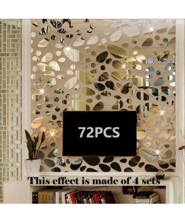 TTSAM 72Pcs Mirror Decals Wall Stickers - Cobblestone Shape DIY Decor for Home Room Bedroom Office Decoration Silver