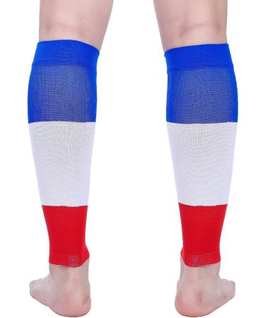 Doc Miller Calf Compression Sleeve - 1 Pair 15-20mmHg Support Socks for Sports & Recovery | Shin Splints Relief | 2-Pair Large Blue/White/Red - International Shipping - Buy Online on GoSupps.com