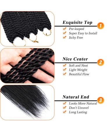Senegalese Twist Crochet Hair - 8 Packs 18 Inch | Small Twist Braids for Black Women | Hot Water Setting, Natural Ends (1B) - Buy Online on GoSupps.com