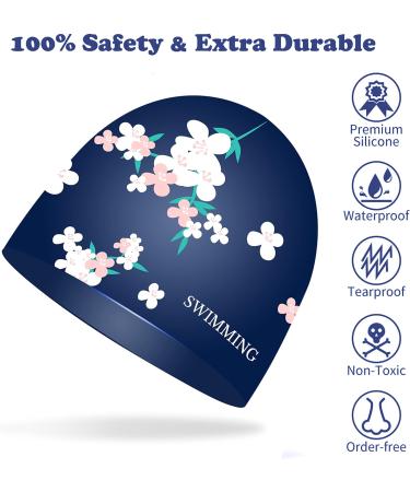 Shop Stylish & Comfortable Silicone Bathing Caps for Women - Waterproof Slip-Resistant Perfect for Long/Curly Hair - Ideal for All Hair Types - Navy Blue - Buy Online on GoSupps.com