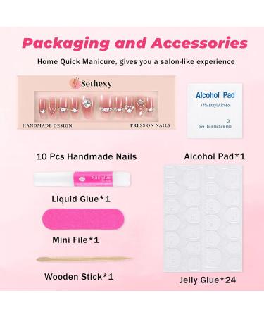 Sethexy Long Coffin False Nails - Handmade Color Gradient with 3D Crystal Love Heart Chains | International Shipping - Buy Online on GoSupps.com