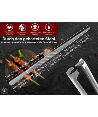 Exclusive 20 cm Grill Tweezers | Kitchen & Cooking Tweezers with V 1:2 Teeth - Hardened Stainless Steel - Buy Online on GoSupps.com