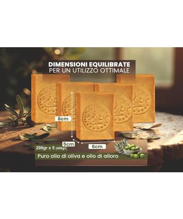  BIO JALAL Original Pure Aleppo Soap Set of 5 with 25% Laurel Oil and 75% Olive Oil Soap 900-950 g - Face Soap Beard Hand Body and Hair - Handmade - Buy Online on GoSupps.com