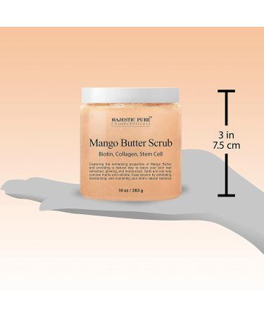 Majestic Pure Mango Butter Body Scrub - Exfoliating Salt Scrub with Biotin, Collagen & Stem Cell - 10 oz Natural Skin Care for Smooth, Moisturized Skin - Buy Online on GoSupps.com