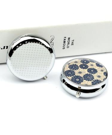 Portable 3 Compartment Pill Box for Travel - White Floral Round Pill Organizer for Purse & Pocket - Buy Online on GoSupps.com