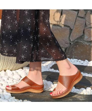 Bunion Correction Sandals for Women - Comfy Open Toe Wedge Heels Breathable Slip-On Slippers for Flat Feet & Plantar Fasciitis - Orthopedic Casual Travel Shoes 8 Brown - Buy Online on GoSupps.com