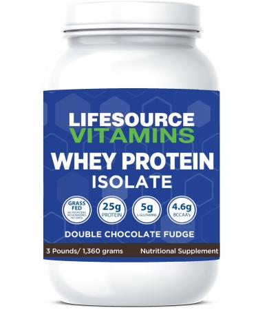 LifeSource Vitamins 3 lb - US Dairy Cows Grass Fed Whey Protein Isolate - Double Chocolate Fudge sweetened w/Stevia - 3 lb Powder