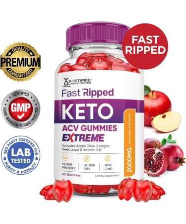 Justified Laboratories (2 Pack Fast Ripped Keto ACV Gummies Extreme 2000MG Fast Ripped Keto Gummies Apple Cider Vinegar Formulated with Pomegranate Beet Juice Powder B12 Vegan Non GMO 120 Gummys 60 Count (Pack of 2) - Buy Online on GoSupps.com