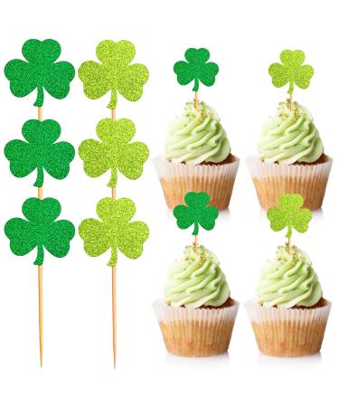 6 PCS St Patrick's Day Cupcake Toppers Glitter Clover Cupcake Picks St Patrick's Day Party Cake Decoration