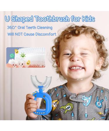 U-Shaped Kids' Toothbrush | Soft Food-Grade Silicone | Whole Mouth Cleaning | Ages 2-6+ | 360 Oral Care Design | Blue (Pack of 2) - Buy Online on GoSupps.com