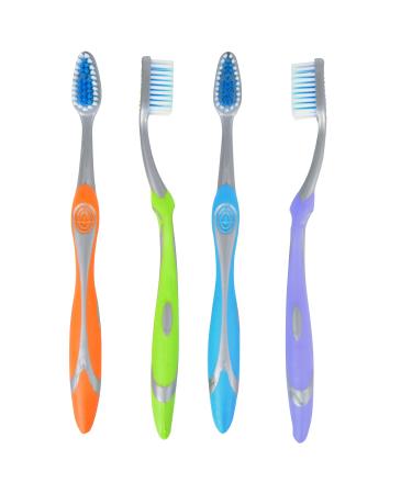 BioSwiss Pack of 4 Toothbrushes | Each Toothbrush Has A Rubber Grip for Handheld Comfort | Tongue and Cheek Cleanser | The Bristles are Soft and Reach Deep Between Teeth and Gum line | Value Pack