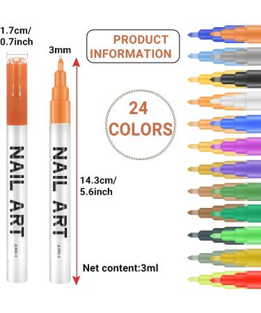 24 Pcs 3D Nail Art Pens - Nail Polish Design Kit for DIY Nail Painting - Graffiti Pen Set for Girls - 24 Colors - Buy Online on GoSupps.com