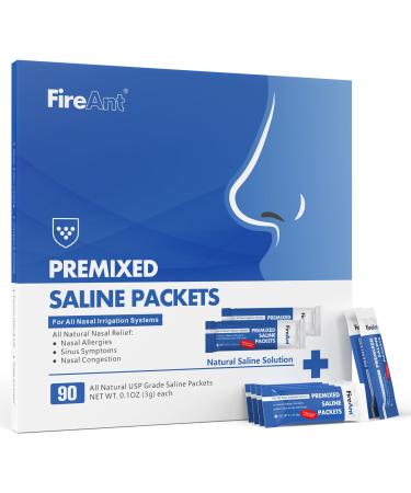 FireAnt Saline Packets Sinus Rinse 90 Premixed Neti Pot Salt Packets for Nasal Rinse All Natural Pharmaceutical Grade and PH Balanced - 90 Count
