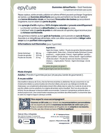 EPYCURE - Sugar-free Detoxifying Gummies - Fight against Weightgain Fatigue Skin Problems & Digestion - 100% Natural - Artichoke Chicory Spirulina - 15 Days - Vegan - Made in France - Buy Online on GoSupps.com