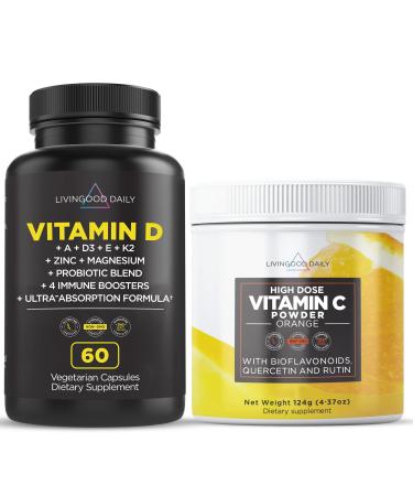 Livingood Daily Immune Health Booster Bundle - Immune Defense Supplements - Vitamin D3 K2 and Vitamin C with Quercetin
