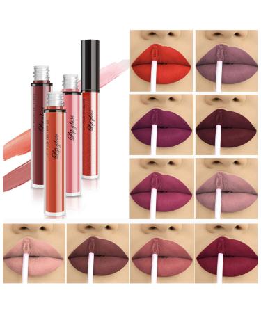 10 Colors/Set Matte Liquid Lipsticks - Matte Liquid Lip Gloss Lip Sticks Cosmetic Waterproof Long Lasting Non-Stick Cup Makeup Lipstick Gift Set