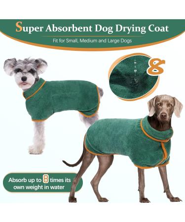 Kuoser Dog Bathrobe Towel | Extra Absorbent Microfiber Bathing Wrap for Medium Dogs | Adjustable Velcro Fastener | Green Dog Bathrobe - Buy Online on GoSupps.com