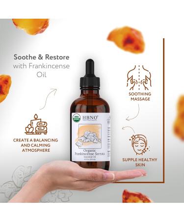 HBNO California Organic Frankincense Essential Oil 4 fl oz - USDA Certified Perfect for Skin & Aromatherapy - Buy Online on GoSupps.com