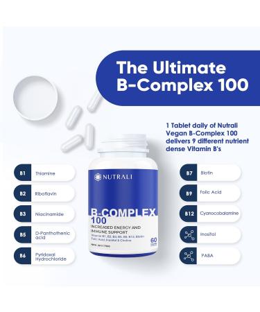 NEW B-COMPLEX 100 High Potency Capsules 9 Complete B Vitamins - B1 B2 B3 B5 B6 B7 B9 B10 B12 for Men and Women Reduced Stress Improved Immune Support Hair Skin Nail & Eye Health and Brain Function Gluten Free Non-GMO Vegan - (2 Pack) 60 Capsules 60 count  - Buy Online on GoSupps.com