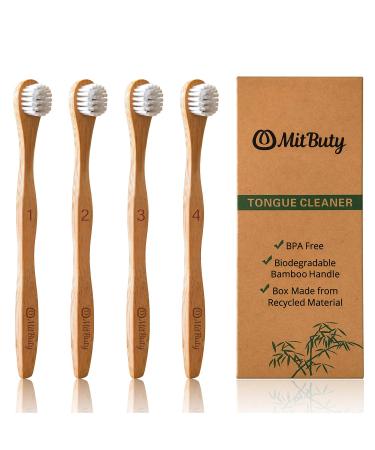 Mitbuty tongue cleaner 4 -pack bamboo tongue brush for adults - remove bad breath |More pleasant than tongue scraps made of stainless steel