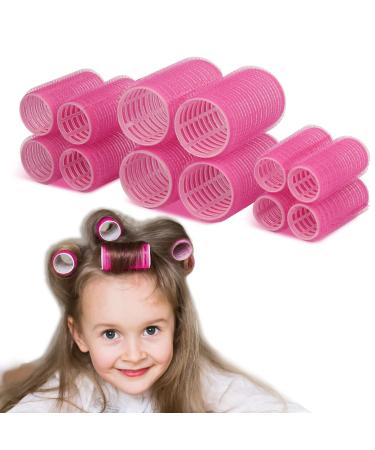 Hair Rollers for Short Hair, 12Pcs Small Rollers Hair Curlers for Short Medium Long Fine Thin Hair Self Grip No Heat 3 Sizes(12pcs,Rose Red) 12 Piece Assortment