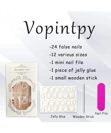 3D Cherry Bow Pearl Press On Nails | Extra Long Square French Tip | Glossy Full Cover Reusable False Nails for Women - Nail Art - Buy Online on GoSupps.com
