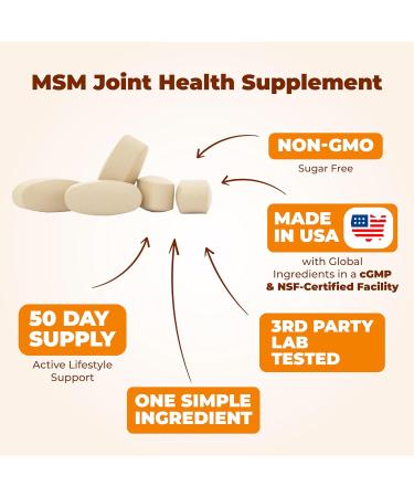 MSM 2000mg - Joint Support Supplement for Cartilage & Joint Health. Antioxidant Properties. Aids Inflammatory Response. Occasional Discomfort Relief - Back Knees Hands. Non-GMO. Vegan. 50 Day Supply - Buy Online on GoSupps.com