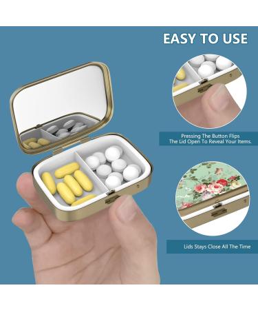 Retro Bronze Pill Box with Mirror - 2 Compartment Small Box for Vitamins & Supplements | F-17 Vintage Map Design - Buy Online on GoSupps.com