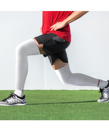 Compression Long Knee Sleeve - UV Protect - White - Men Women Basketball Football - Buy Online on GoSupps.com