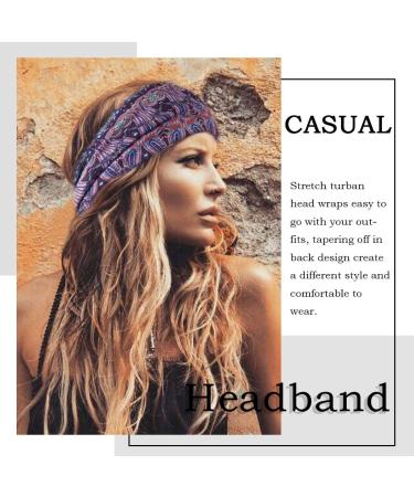 Boho Headbands Set A - 3Pcs | Wide Knotted Turban Hairbands for Women and Girls | Floral Cotton Yoga Hair Wraps - Buy Online on GoSupps.com