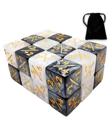 MTG Dice Counters Token Dice DND Dice Set Marble D6 Dice Cube with Dice Bag Loyalty Dice Compatible with MTG CCG Card Gaming Accessory (24pcs)