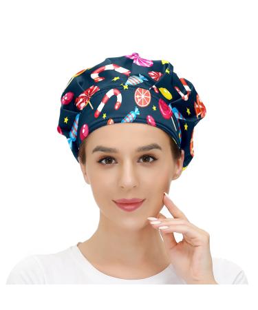 MUKJHOI Adjustable Working Caps Tie Back Cover Hair Bouffant Hats Sweatband for Women Men One Size Fit All - 41 Lollipops
