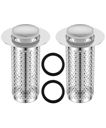 2 Pcs Bathroom Sink Stopper Stainless Steel Sink Drain Strainer Pop Up Floor Drain Filter Universal Sink Drain Stopper with Hair Catcher for 1.3-2.17 Inches Most Floor Drains and Sinks
