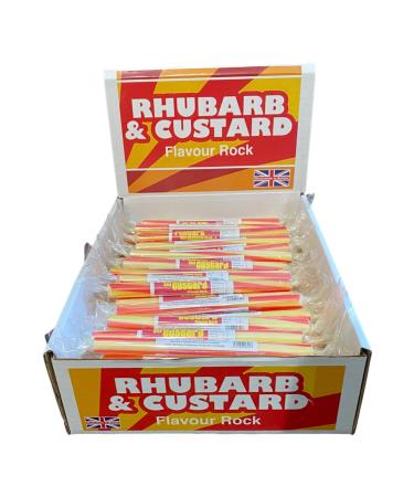 100 X Rhubarb & Custard Rock Sticks Handmade Traditional Rainbow Classic Sweets Retro Seaside Gift Wholesale Confectionery