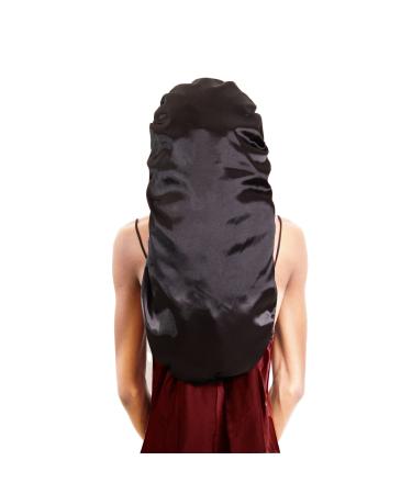 BONNET QUEEN Silk Bonnet for Sleeping Satin Bonnet Black Bonnet Braid Bonnet Jumbo Bonnet hair bonnet tie bonnet for braids with Tie Band for women curly hair locs Length-23" Black