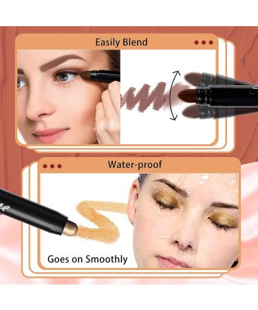 12 PCS Waterproof Glitter Eyeshadow Stick Set with Primer Base - Pink - Smudge Proof Eyeshadow Pen with Soft Brush - Shimmer and Matte Eye Shadow Makeup Pencil Crayon - Buy Online on GoSupps.com