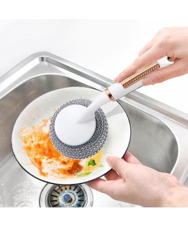 Shakven Stainless Steel Dish Scrubber Brush Stainless Steel Bristles Dish Scrub | Reusable Tile Cleaning Scrubber Brush for Countertops Cutting Boards Dishes White B - Buy Online on GoSupps.com