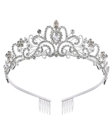 SAPOSTA Tiara for Women Princess Crown with Combs Silver Crystal Crowns Girls Tiaras Bridal Wedding Prom Cosplay Birthday Costumes Halloween Hair Accessories (Silver)