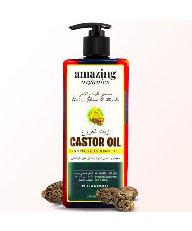 AmazingOrganics Castor Oil Pure Unrefined for Hair  Skin  Eyelashes & Nails 250 ml