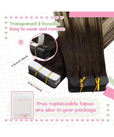 Youngsee Ombre Tape Extensions - Real Hair 35cm Balayage Extensions - Dark Brown & Ash Blonde Seamless Tape-in Hair Extensions for Women - 50g #4/18/4 - Buy Online on GoSupps.com