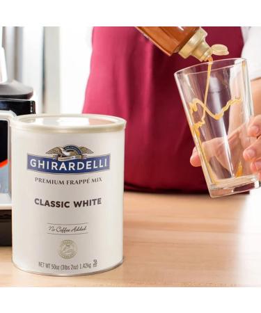 Ghirardelli Classic White Premium Frapp Mix 3.12 lb Can + Barista Spoon - Buy Online on GoSupps.com
