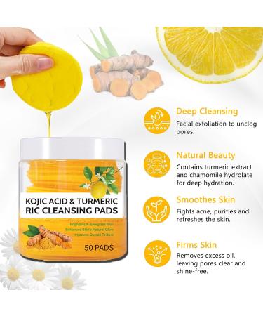 Turmeric Kojic Acid Cleansing Pads - 50 Count for Exfoliation Pore Cleansing & Skin Brightening - Gentle Facial Care - Buy Online on GoSupps.com