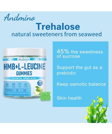 HMB and L-Leucine Gummies 3000mg with Trehalose for Muscle Growth Muscle Relief and Workout Recovery for Adults & Elder Non-GMO Vegan Gluten Free Apple Flavor 120 120 Count (Pack of 1) - Buy Online on GoSupps.com