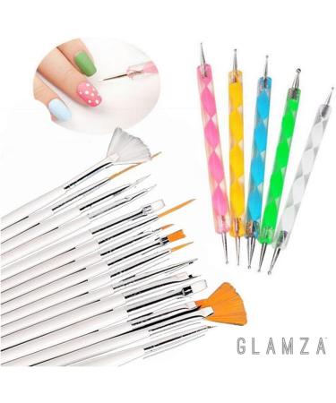 Glamza 20pc Nail Art Design Gel Painting Dotting Pen & Brush Set Manicure Pedicure Kit - Buy Online on GoSupps.com