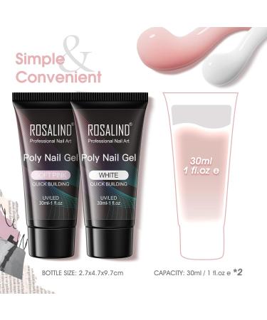 Buy Rosalind 2 Colors Pink White Poly Nail Gel 30ml - Quick Extension Acrylic Nail Gel for Beginners & Professionals - UV LED Nail Extension DIY Set - Buy Online on GoSupps.com