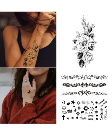 Black Henna Flower Rose Temporary Tattoo Stickers for Women - 15 Sheets - Buy Online on GoSupps.com